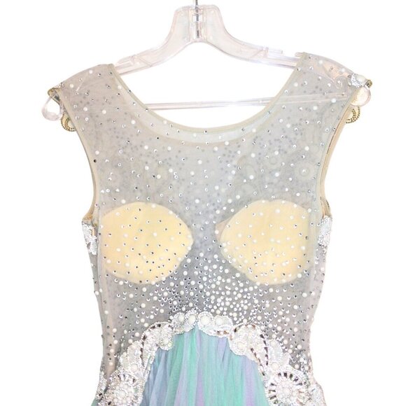 FORMAL TEAL & PURPLE TULLE BALLGOWN W/CRYSTAL & PEARL BODICE EVENING DRESS - Picture 6 of 11